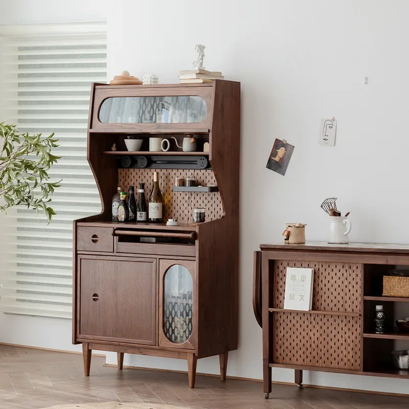 Nordic black walnut dining side storage cabinet integrated wall light luxury high cabinet