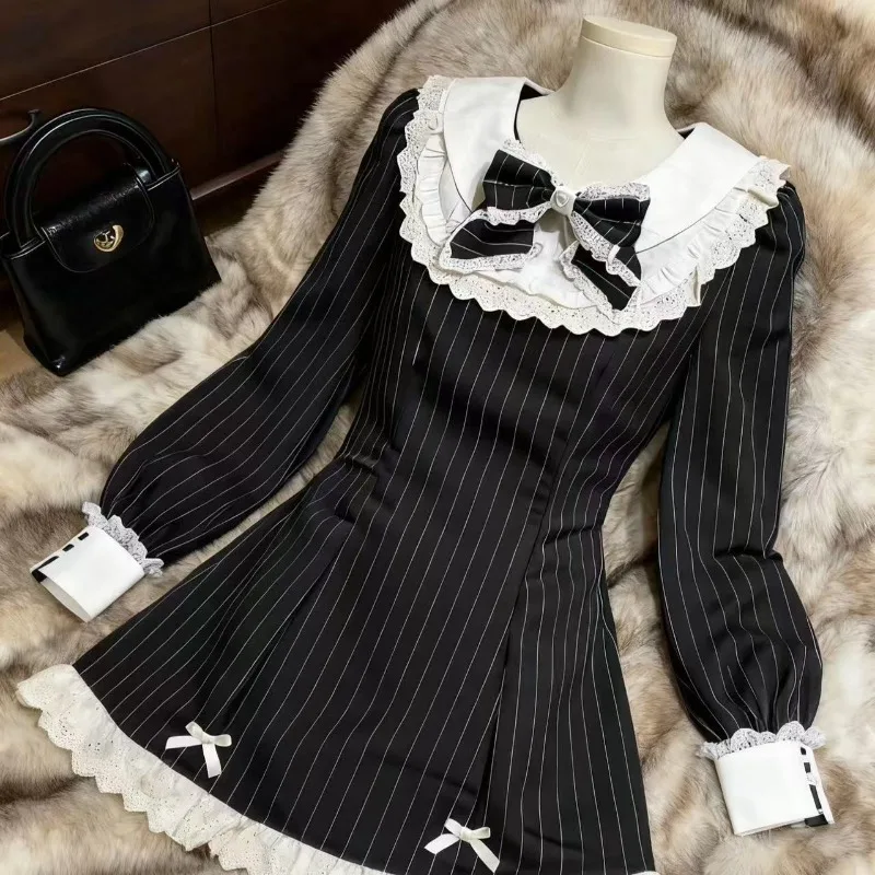 Outono novo kawaii estilo princesa arco vestidos coreano designer de moda doce vestido curto meninas elegante festa roupas finas 2025 novo