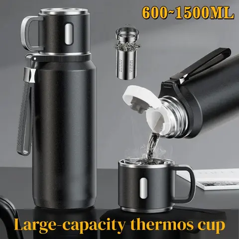 600-1500ml Large Capacity Stainless Steel Vacuum Insulated Water Bottle Keep Cold and Hot Leak-Proof Thermos Bottle Coffee Mug