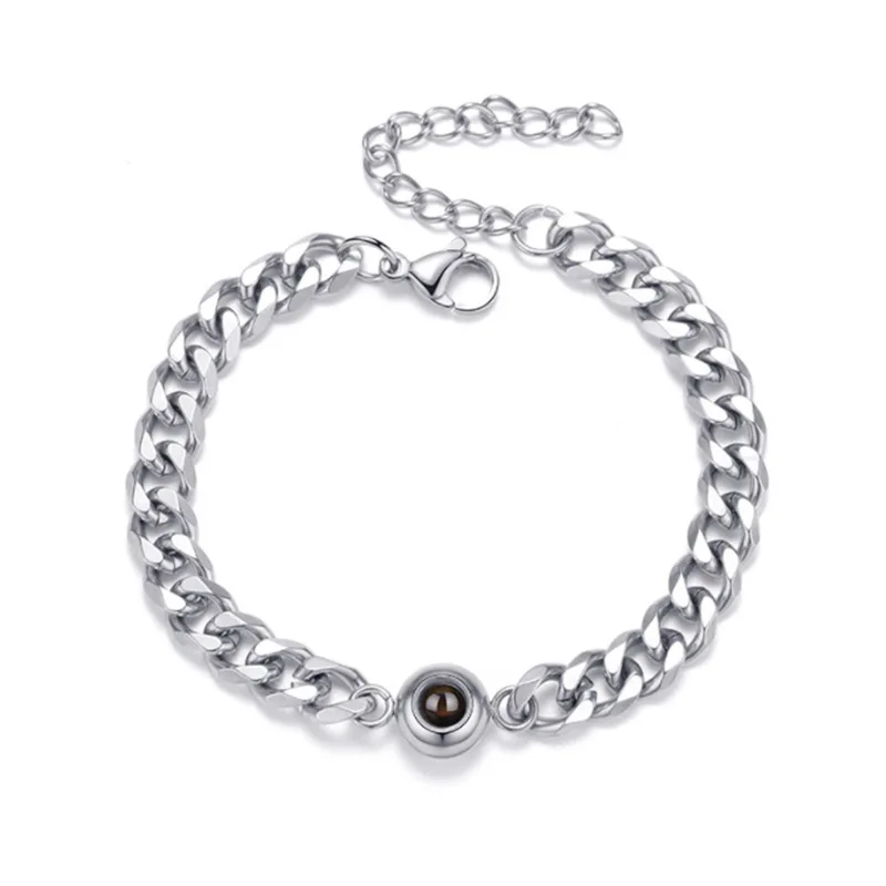 HIYONG Picture Custom Simple Men's Three-Color Thick Cuban Chain Projection Bracelet