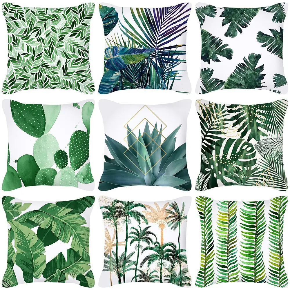 

Tropical Leaf Cactus Banana Leaves Cushion Cover 45*45cm Polyester Throw Pillow Cover Sofa Farmhouse Home Decorative Pillowcase