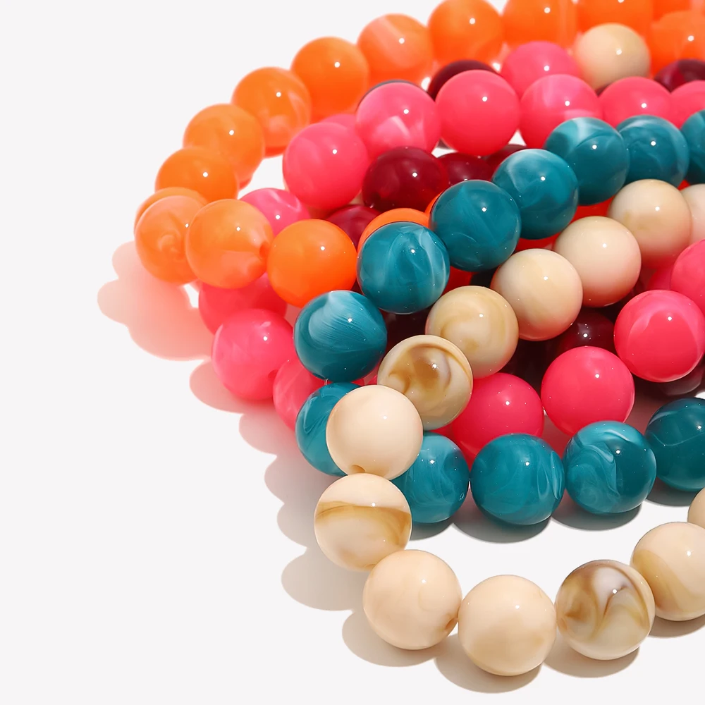 E.B.belle Colorful Marbled Resin Bead Necklace Hypoallergenic Chunky Beaded Chain Bohemian Holiday Women Jewelry Accessories