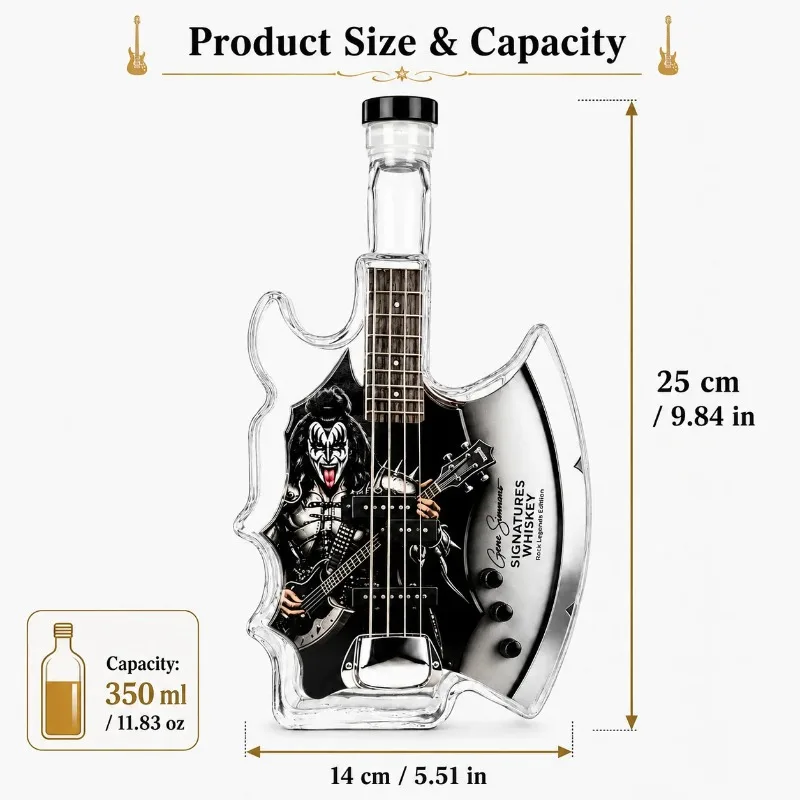 KISS Band Demon Axe – Gitarrenförmiger Whiskey-Dekanter, einzigartige Glasflasche für Spirituosen, Rockbar-Dekoration, Sammlerstück, Geschenk für Rockmusik-Fans – Detail 5