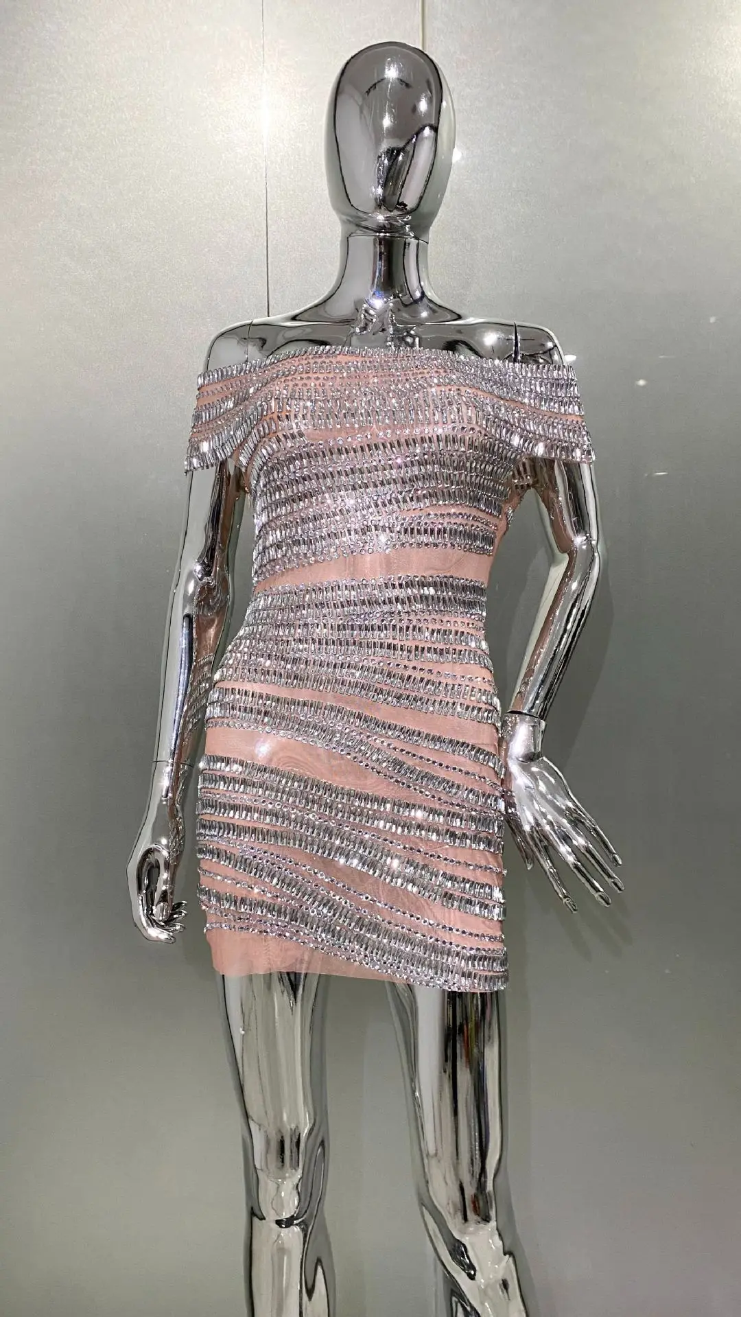 

Luxury Crystals Stone Women Prom Dress Sexy Off Shoulder Sleeveless Short Mini Party Gown Formal Sheath Evening Birthday Robe