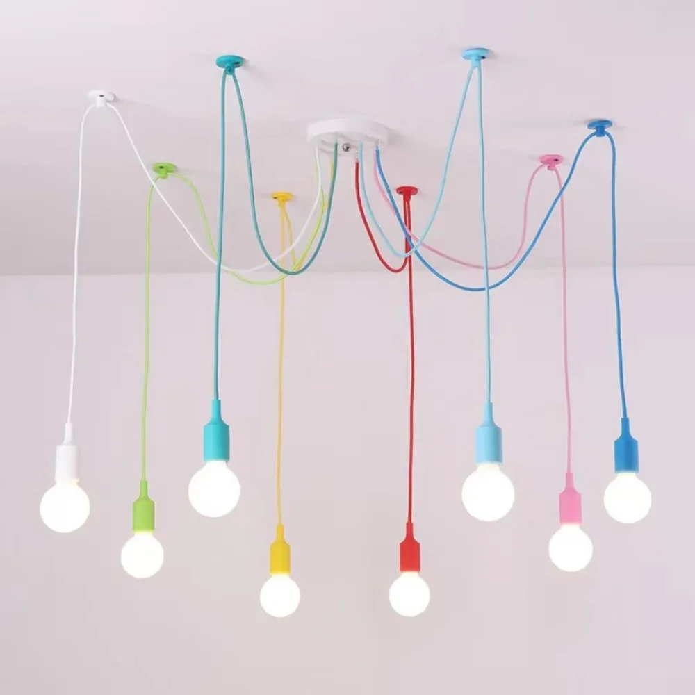 

Colorful Spider Chandelier Lamp for Children Baby Nursery Room Silicone E27 Holder LED Suspension Hanging Light Living Room Deco