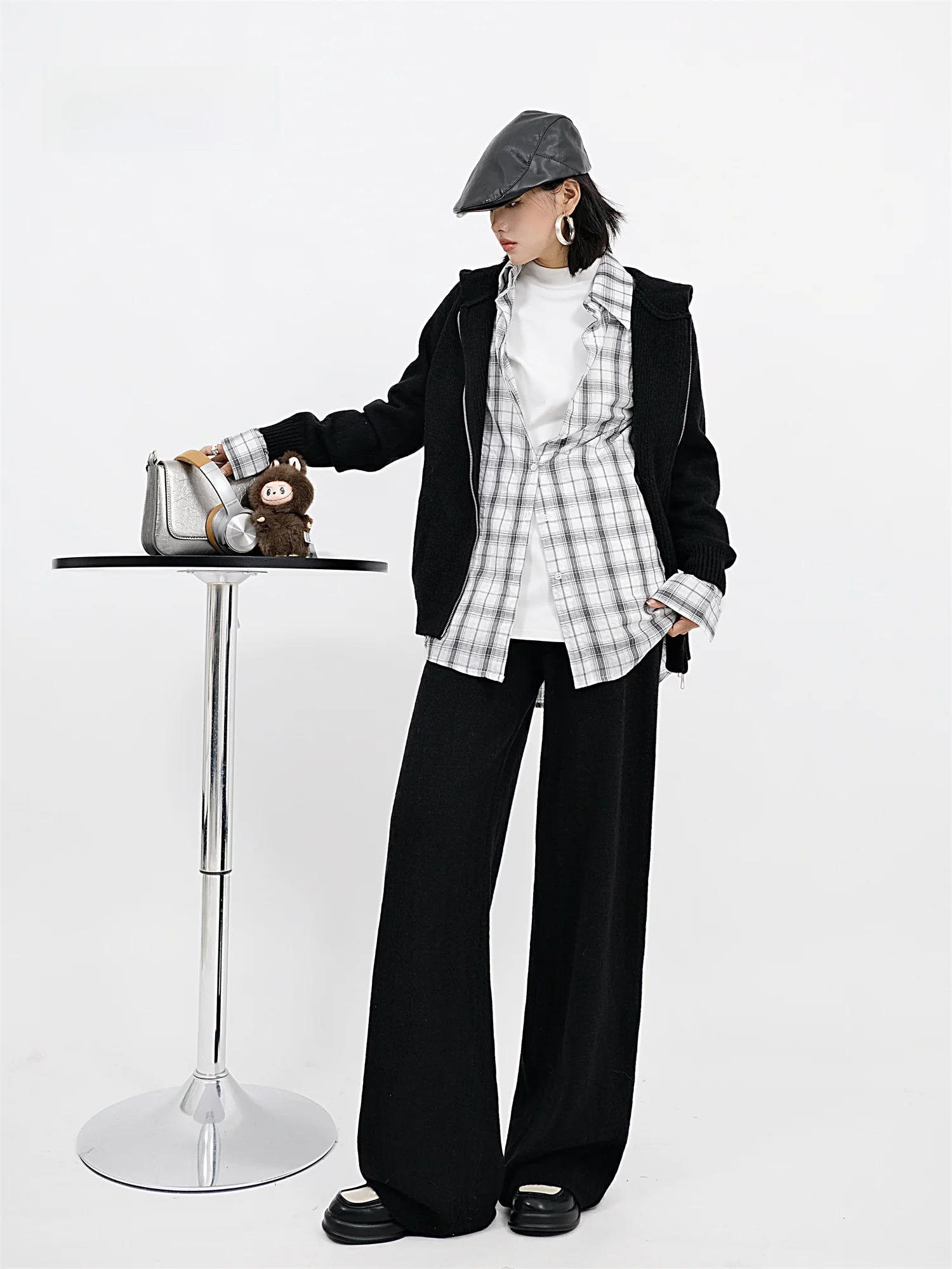 

Комплект Laid-ba: вязаный свитер с капюшоном и широкие брюки, женский свободный костюм-двойка, осенне-зимняя коллекция