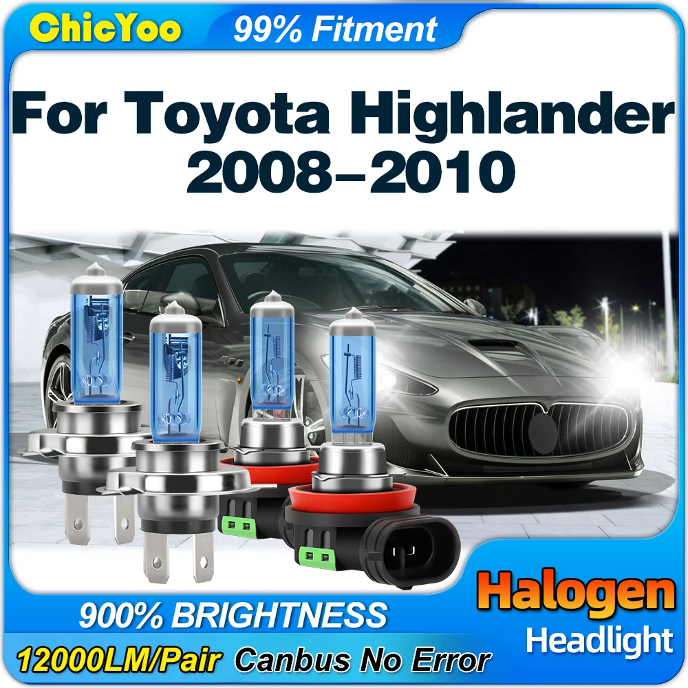 

200W Halogen Headlight 24000LM High Low Beam Auto Lamps 12V 6000K White Fog Lights For Toyota Highlander 2008 2009 2010