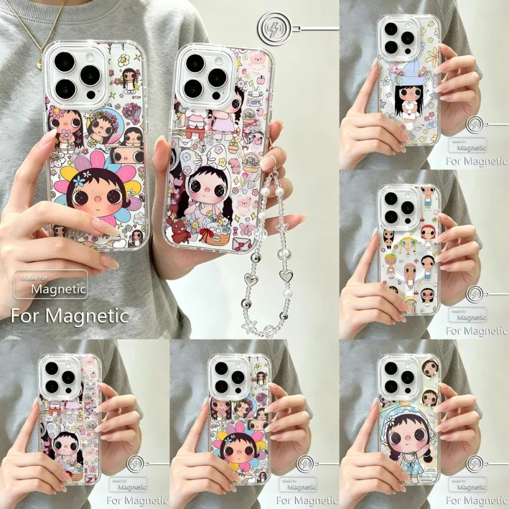Magnetic Phone Case for Samsung Galaxy S25 S24 S23 S22 S21 S20 FE Edge Plus Ultra 5G Soft Clear TPU Cartoon Girl YUY