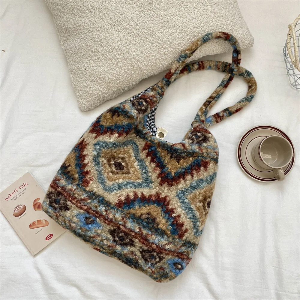 

Ретро клетчатая простая студенческая большая сумка-жилет Capaci, холщовая сумка из мягкого сплава, сумка для хранения с синей застежкой