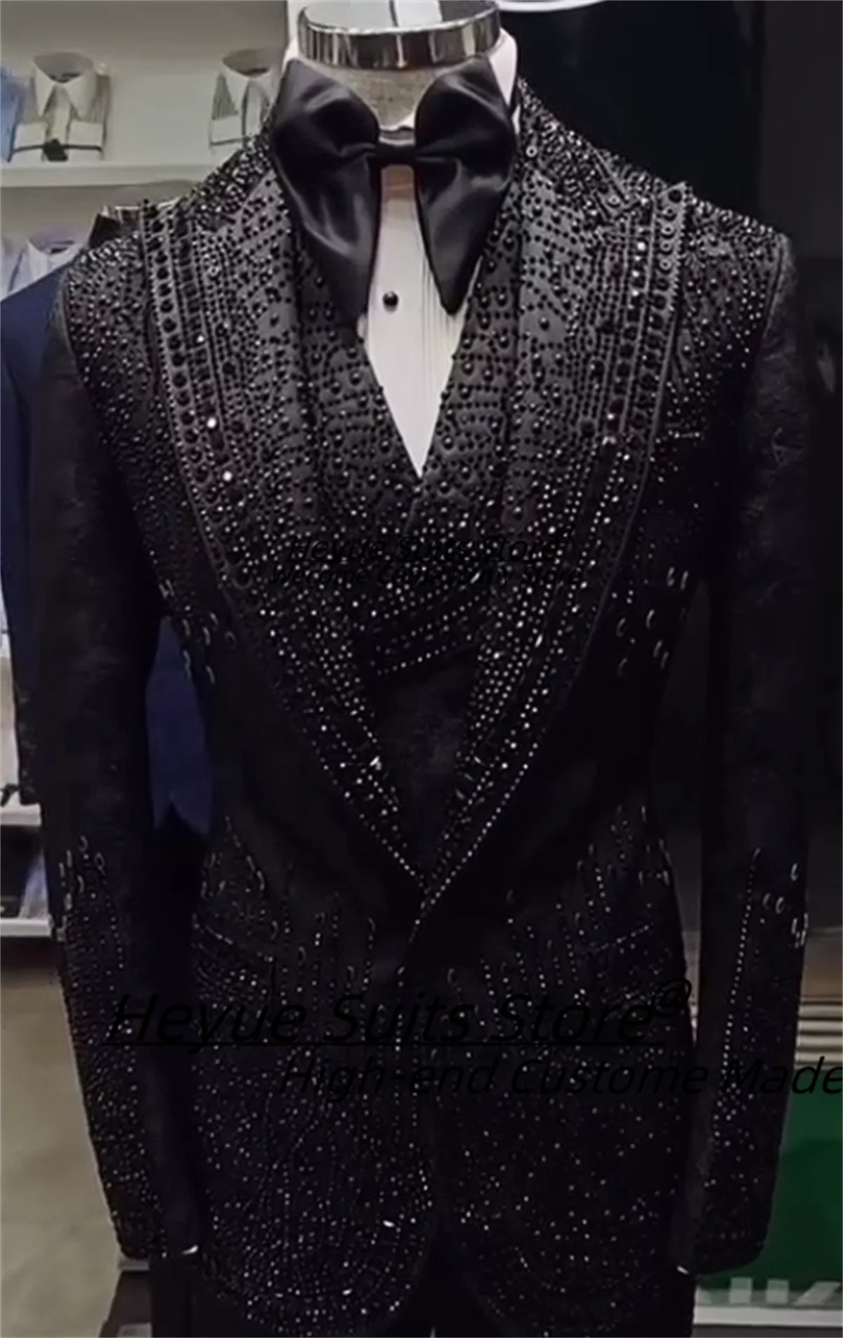 Blazer da ballo maschile lucido di fascia alta Slim Fit Picco risvolto Smoking da sposo da sposa Set da 3 pezzi Abiti da uomo di lusso Costume da festa Homme