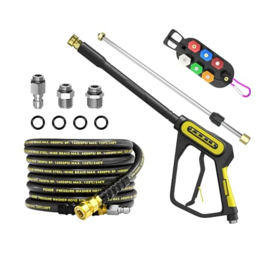 

5000PSI Pressure Washer Gun and Hose 3/8'' 25FT Kit 4800PSI Power Washing Hose Steel Braided with 40'' Extension Wand and