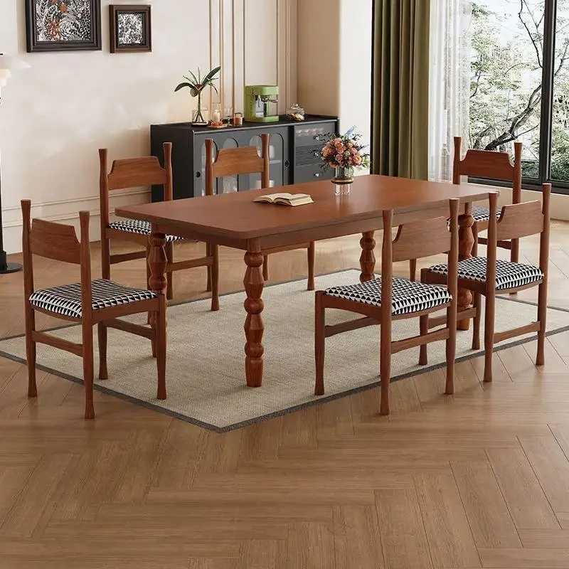 DSA retro solid wood dining table household small apartment rectangular dining table medium antique black restaurant dining