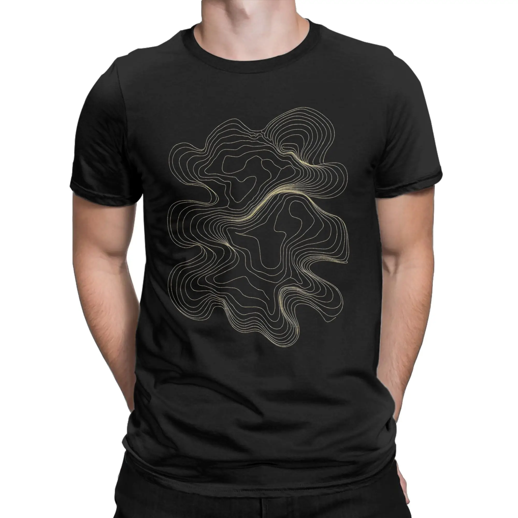 Mountains Topographic map Contour lines T Shirt Men T Shirts Topographic Line Cool Tees Short Sleeve Round Neck T-Shirt Clothing
