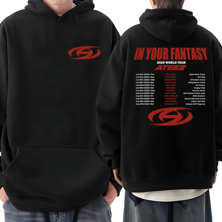 

Ateez World Tour 2025 Double Sided Print Sweatshirt Men Women harajuku fashion Hoodies Unisex Fleece Casual Long sleeve pullover