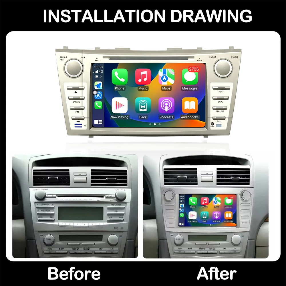 Car Radio For Toyota Camry 6 XV 40 50 2005-2011 Android 16 Navigation GPS Multimedia Player Stereo WIFI 4G Carplay DSP BT