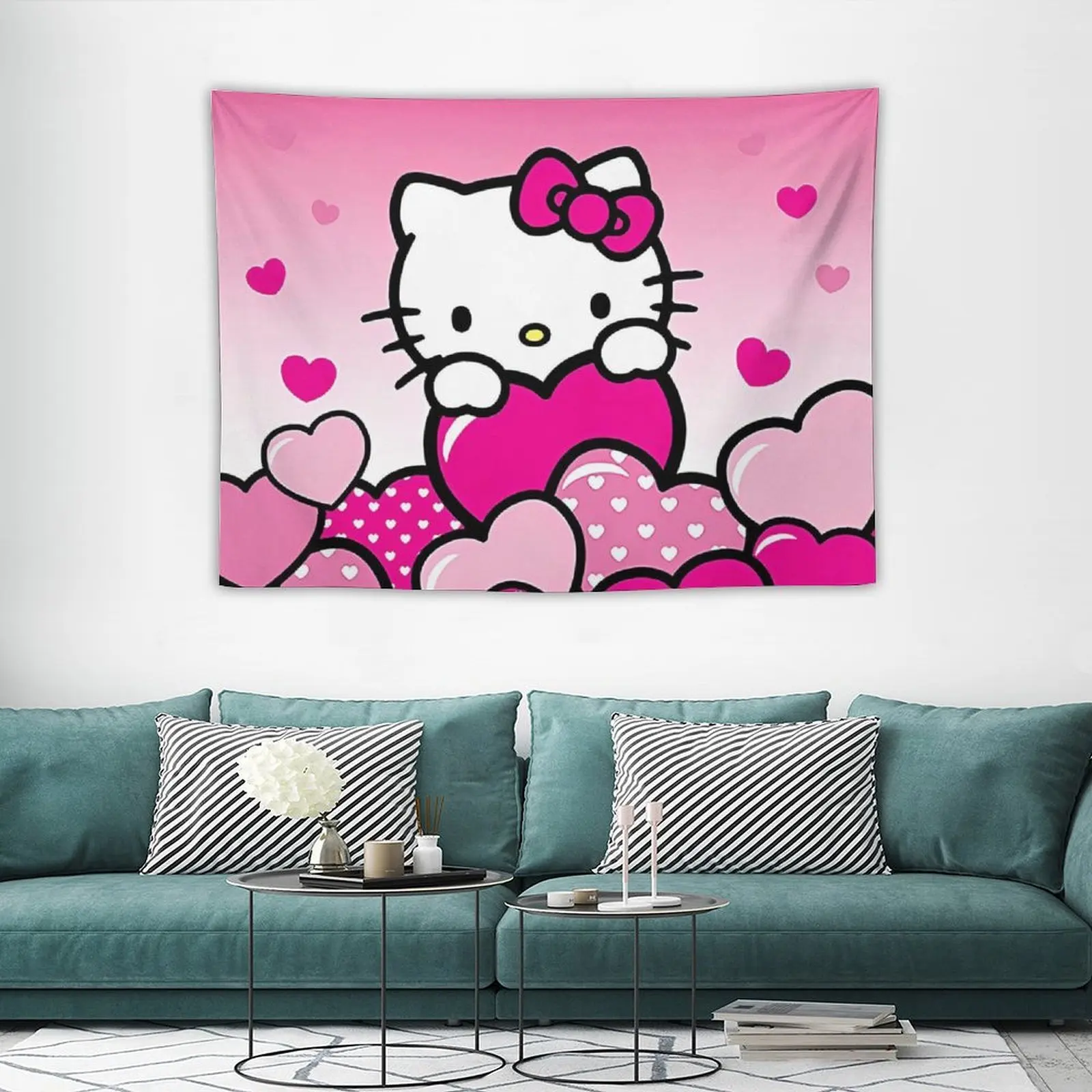 

Hello Kitty Kawaii Cartoon Tapestry Background Cloth Wall Art Hanging Picture Design Bedroom Living Room Dorm Decor Blanket