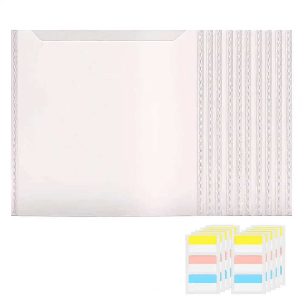 Scrapbook Paper Storage Organizer com 30 Sticky Index Tabs, vinil transparente, arquivo de papel de fotos, saco de armazenamento fechado, 10pcs