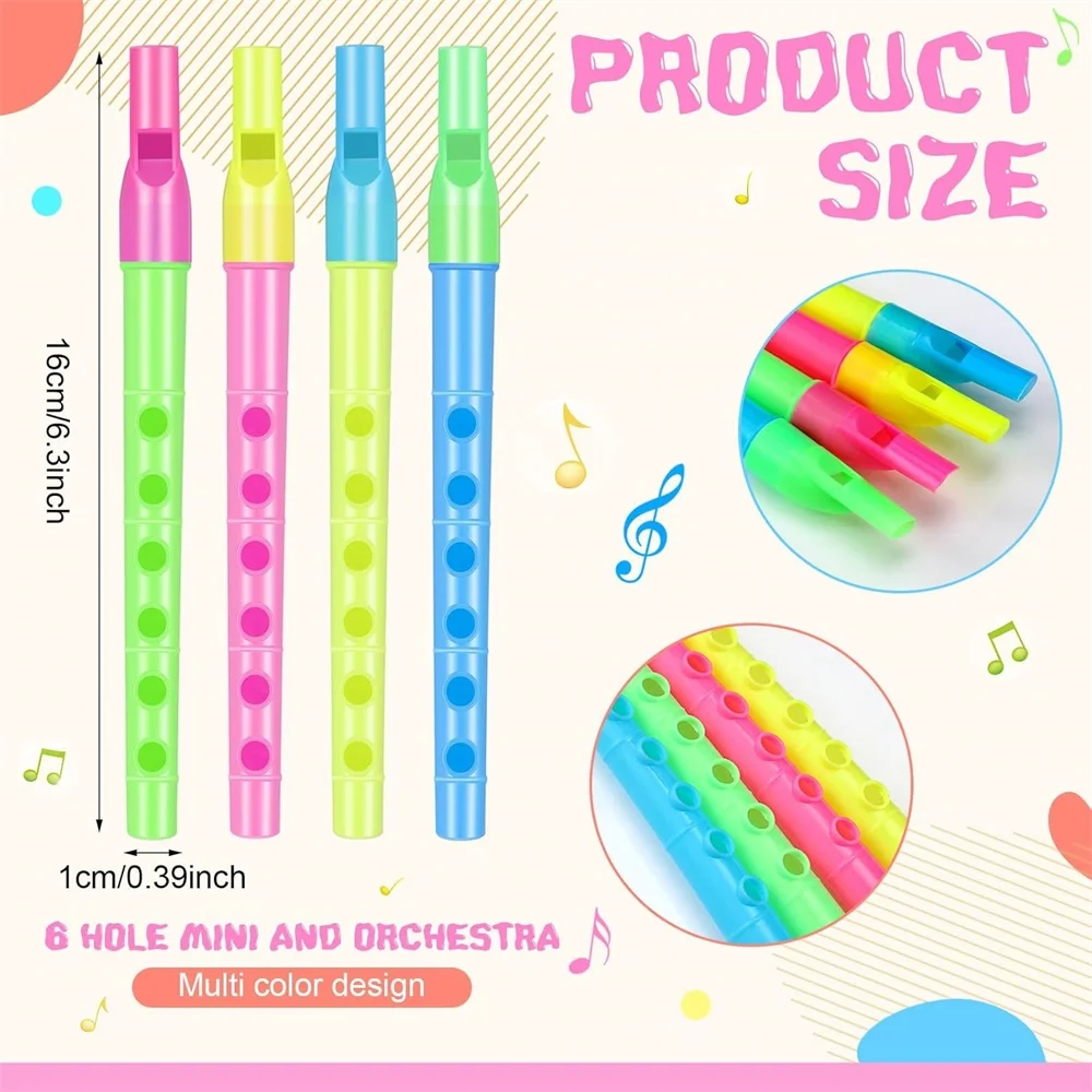 เครื่องบันทึกโซปราโน 6 หลุมขลุ่ยพลาสติกเครื่องดนตรีของเล่นสำหรับเด็กของชำร่วยของขวัญวันเกิดรางวัลคาร์นิวัล 6.3 นิ้ว