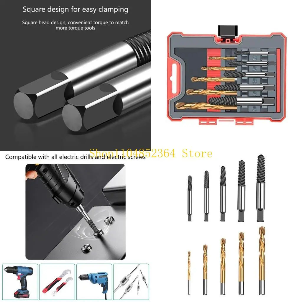 

652F 10Pcs Damaged Screw Extractor Set, Material Stripped Screw and Damaged Bolt Water Pipe Remover Set for Thread