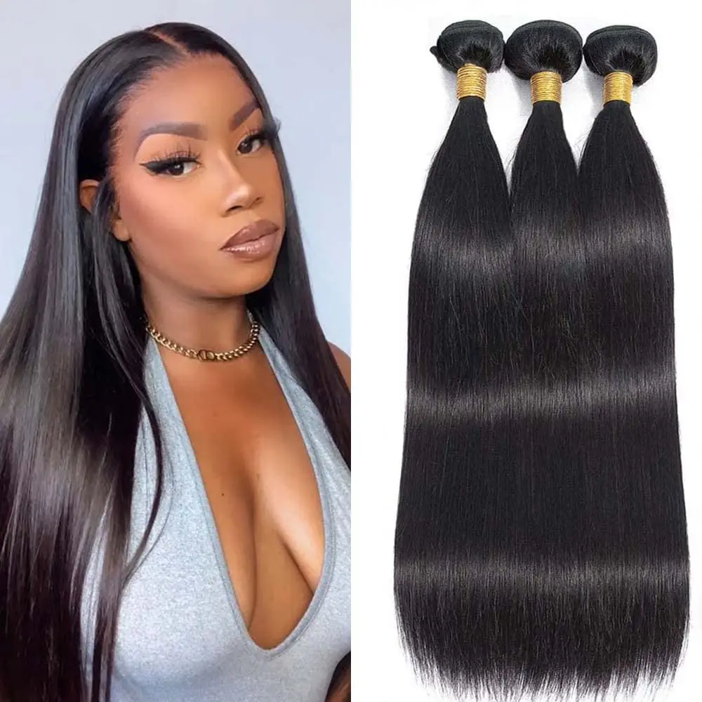 10A Straight Bundles Human Hair 16 18 20 Inch Brazilian 100% Unprocessed Virgin Weave 2/3/4 Natural Black Color