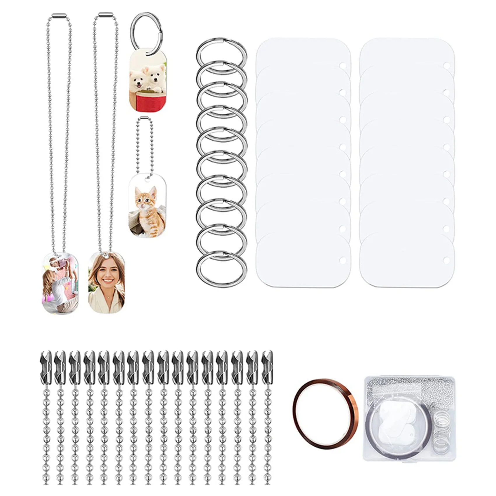 88Pcs Sublimation Stamping Blank Aluminum Dog Tags, with Chain Necklace Chain Key Rings Heat Tape for Pet ID, Pendant