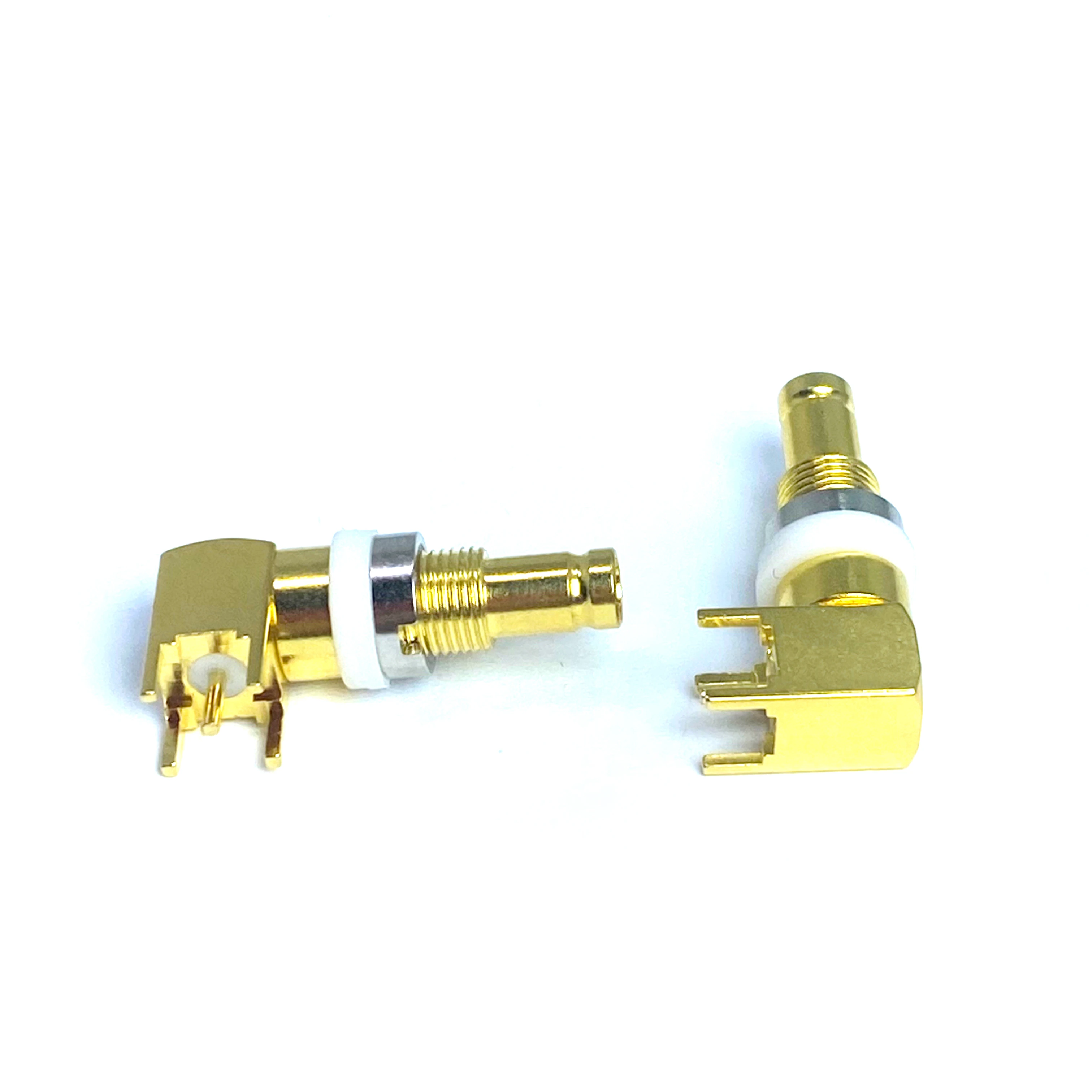 RF Right Angle PCB Mount with 1.0 - 2.3 Female Jack Bulkhead Coaxial Connector