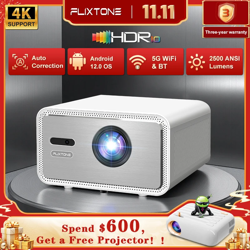 جهاز عرض Flixtone D9W Mini 2500 ANSI Full HD 1080P 4K أجهزة عرض شعاع محمولة للأفلام المسرح المنزلي واي فاي أندرويد لعبة متعاطي المخدرات #1