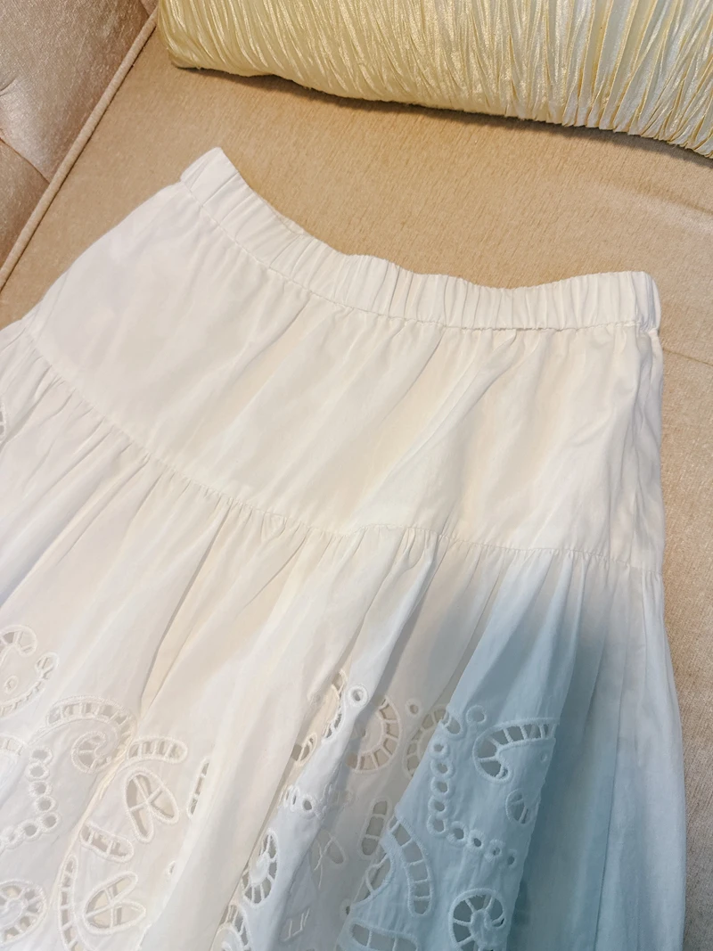 

Ele полая юбка трапециевидной формы из чистого хлопка с вышивкой и высокой талией для похудения с эластичной резинкой на талии для женщин