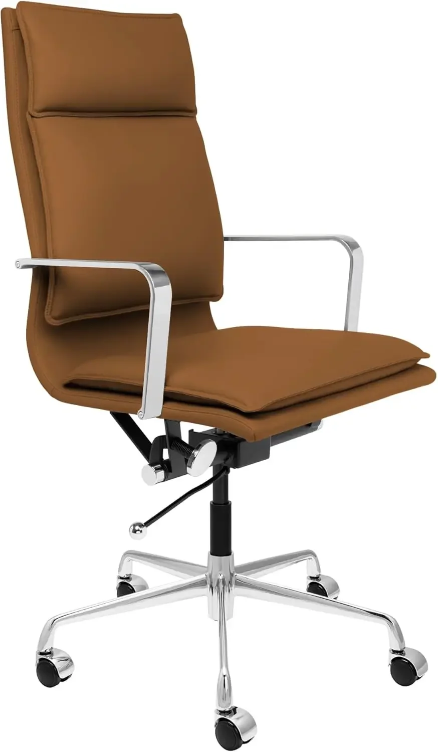 

Padded Office Chair - Tall Back Desk Chair with Arm Rest, Swivel & Cushion Availability, Made of Faux Leather, Brown,