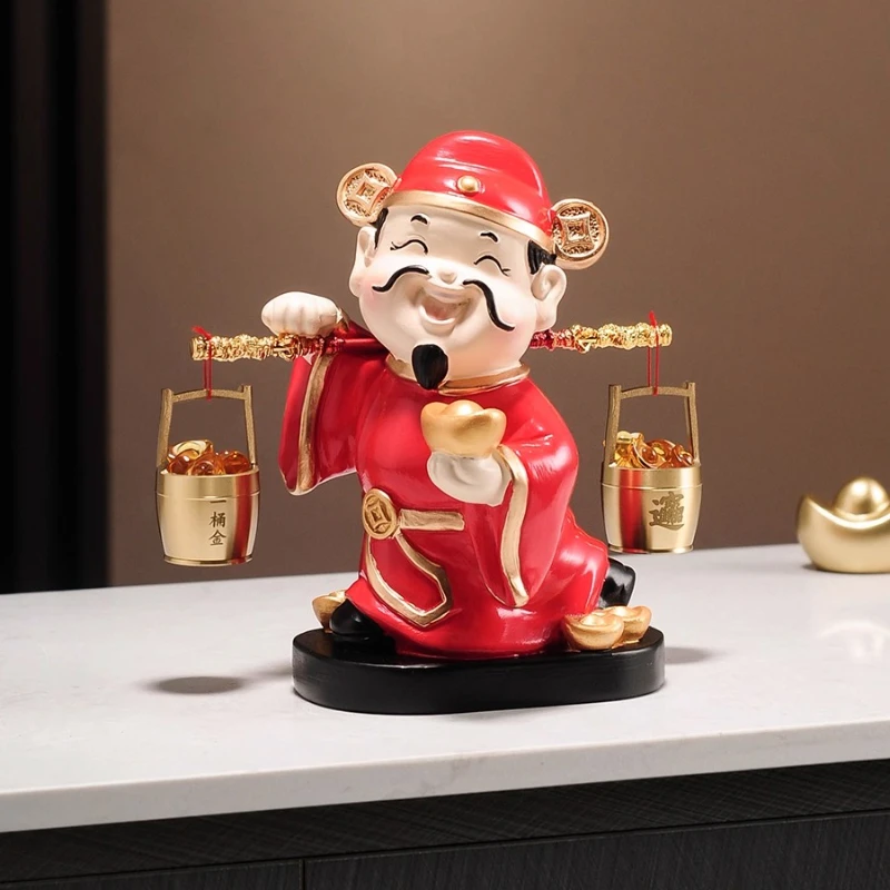 

God of Wealth, good luck is coming to the door to attract wealth, gold ingot, lucky character ornament, living room entrance