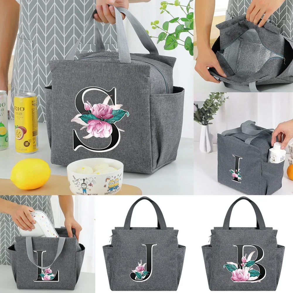 Multi Functional New Insulated Lunch Bag Portable Lunch Box Bag School Picnic Large Capacity Insulated Food Letter Series