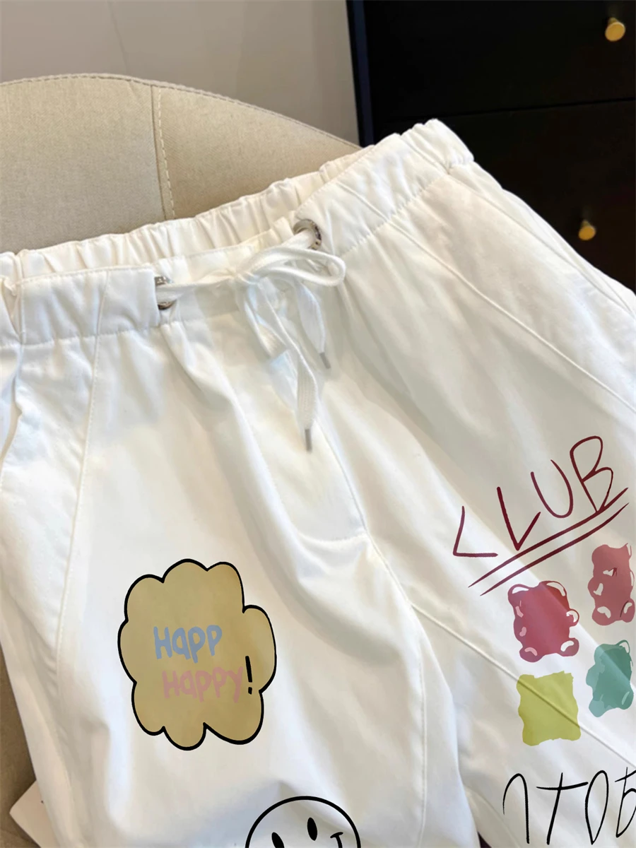 패셔너블한 레트로 하이웨이스트 프린트 작업 바지 남녀 여름 독특한 디자인 루즈 다용도 와이드 레그 팬츠 캐주얼 출퇴근용...