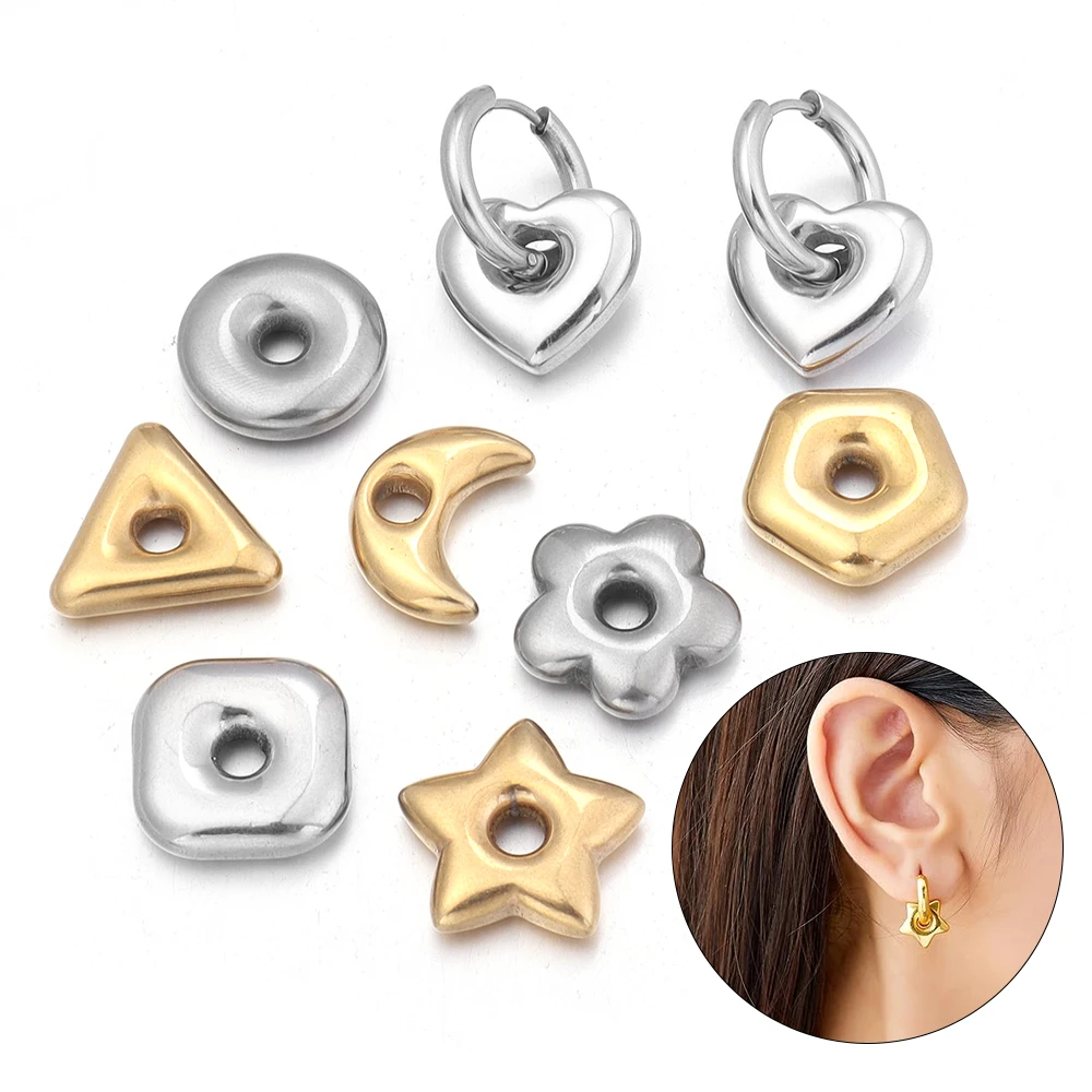

4pcs Stainless Steel 3.5mm Big Hole Heart Charms Star Pendants for DIY Women Hoop Earrings Making Necklace Bracelets Supplies