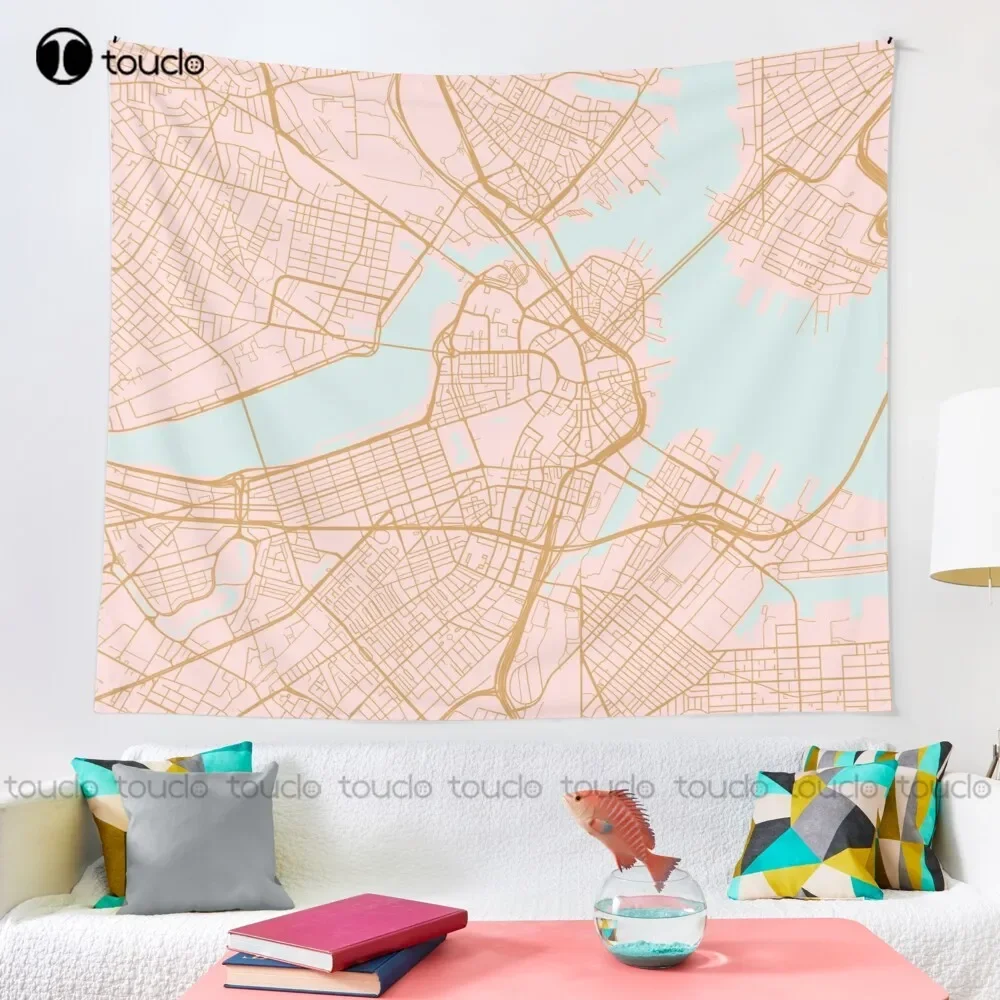 Pink Boston Map Tapestry Aesthetic Tapestry Tapestry Wall Hanging For Living Room Bedroom Dorm Room Home Decor Background Wall