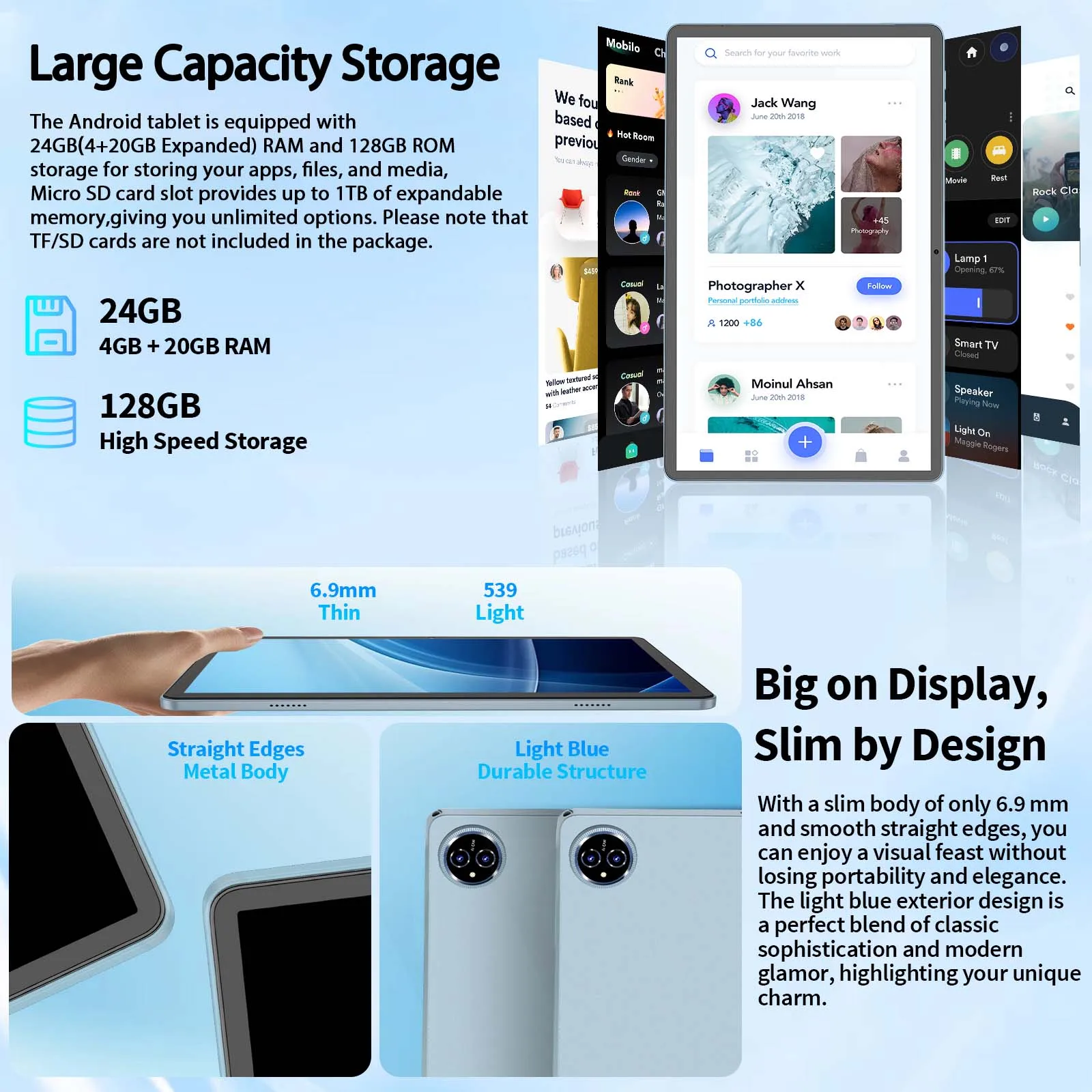 Relndoo Novo tablet de 11 polegadas Android 15, processador T615, 24 GB (4 + 20 ampliado) RAM + 128 GB ROM, WIFI, 5 MP + 13 MP, GPS, BT 5.0, tipo C