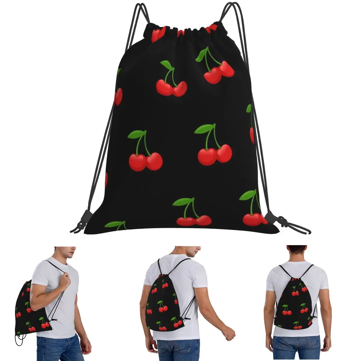 

Cherry Backpacks Casual Drawstring Bundle Pocket Storage Bag Book Bags For Travel Students