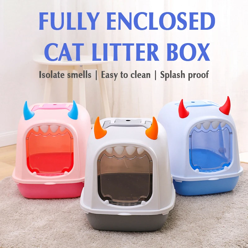 Closed Cat Sand Box Flip Cover Trays with Scoop Biotoilet Teach Cat To The Toilet Splash-proof Closed Sandboxes for Cats