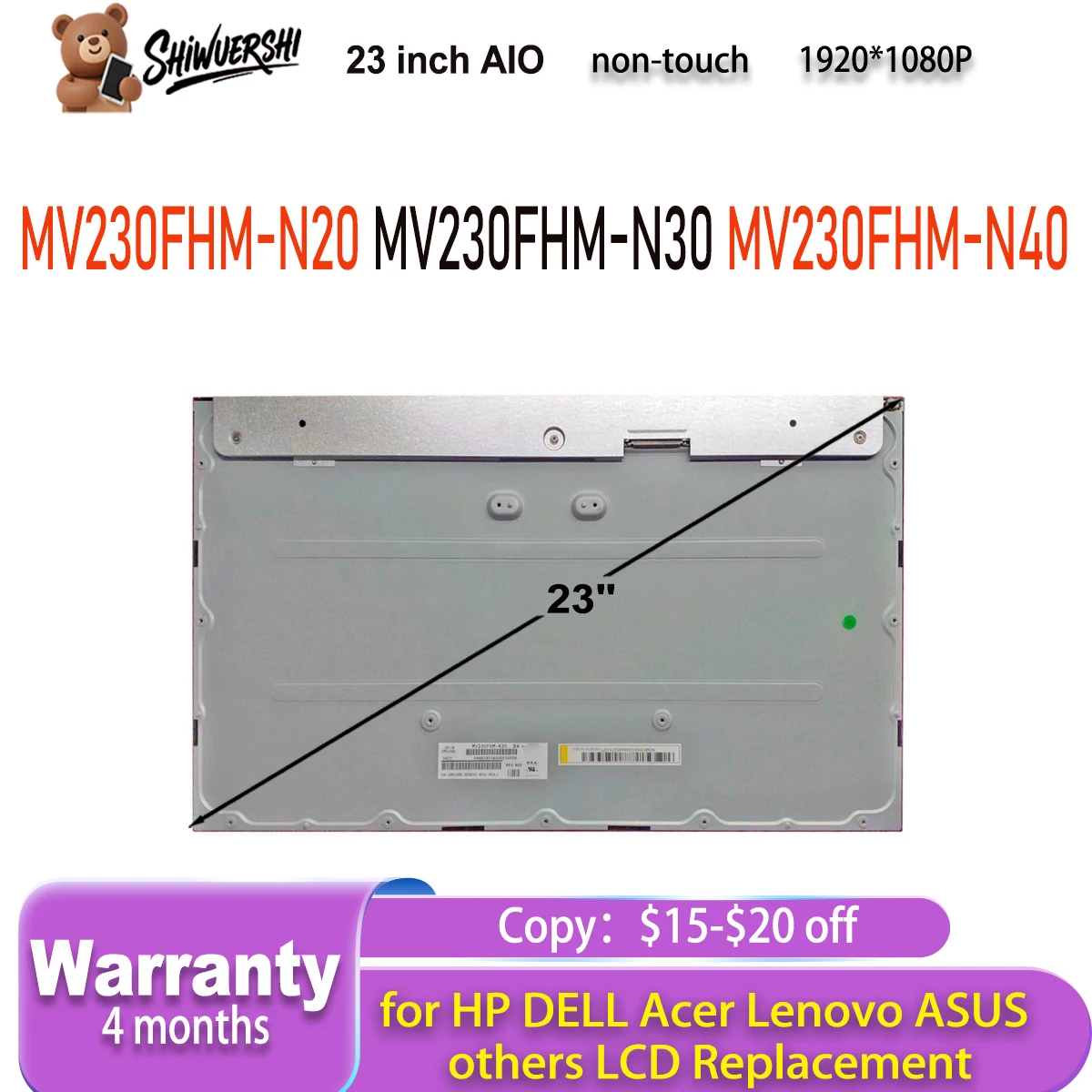 

New Original A+ 23" LCD Screen Display 1920*1080 MV230FHM N40 MV230FHM-N40 MV230FHM N30 MV230FHM-N30 MV230FHM-N20 MV230FHM N20