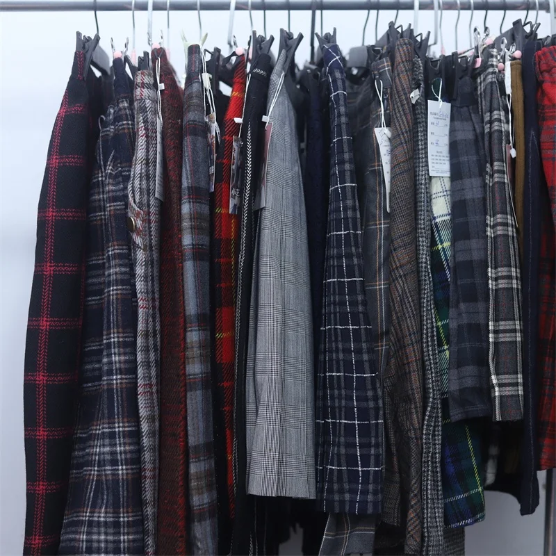 

Винтажная плиссированная юбка А-силуэта в клетку с высокой талией из смесовой шерсти и полиэстера для студенток, осенняя модная женская модель