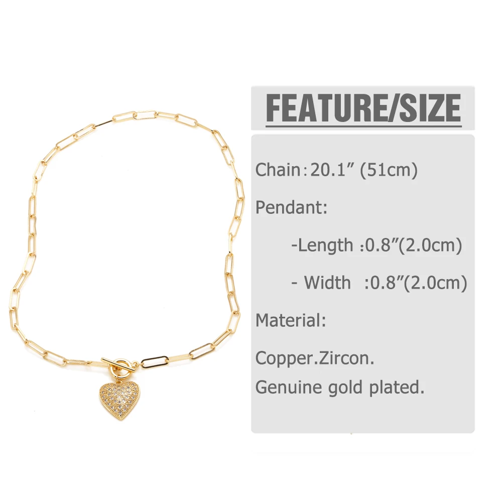 FLOLA Luxury Crystal Bubble Heart Necklaces for Women Gold Plated Paperclip Chain Water Drop Necklaces Statement Jewelry nkey26