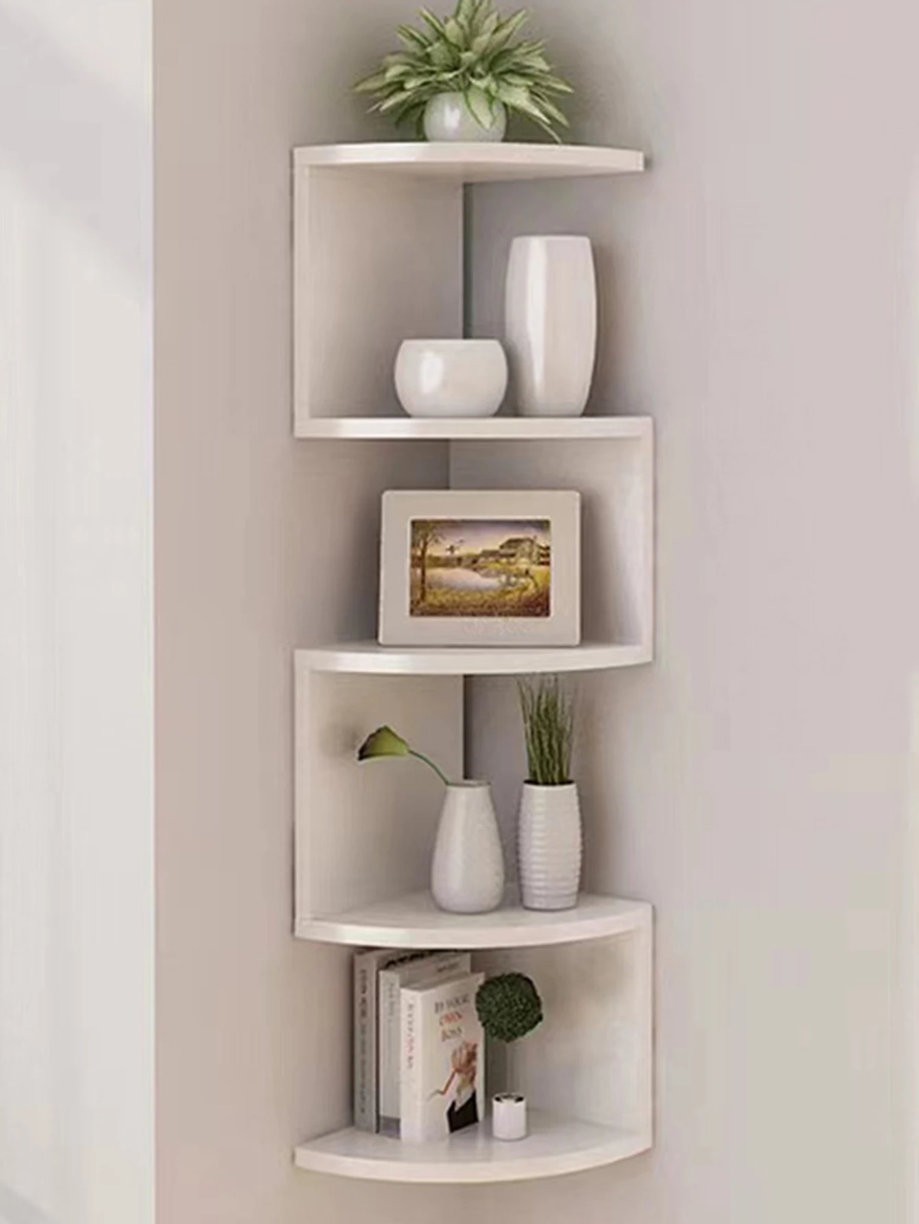 5-stufiges Regal, schwebende Eckregale, Wandregal, Eckbücherregal, Heimküchen-Organizer, Aufbewahrung, Wohnzimmer-Dekorationen – Detail 2