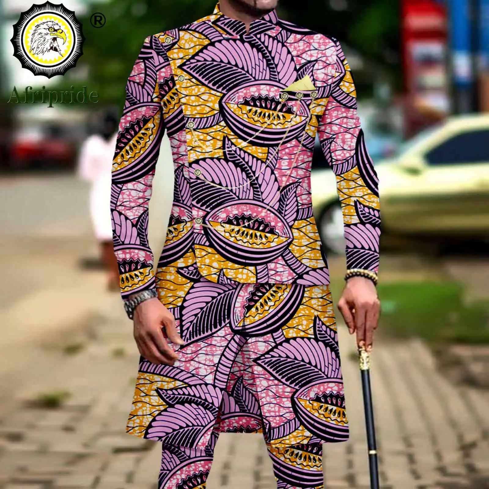 DaoGeSir Ensemble Dashiki Africain Homme 2 Pièces – Costume Traditionnel Élégant Manches Longues – Mariage, Fête, Décontracté