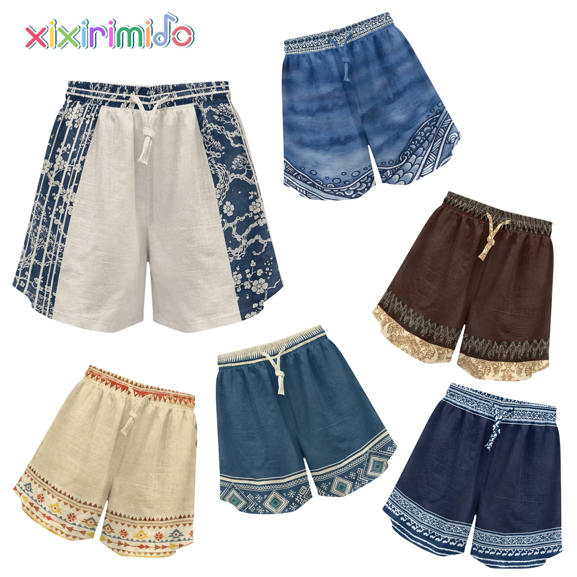 

XIXIRIMIDO Women's Comfortable Loose Wide-legged Drawstring linen shorts with Pockets Summer Fashion Simple Home Versatile New