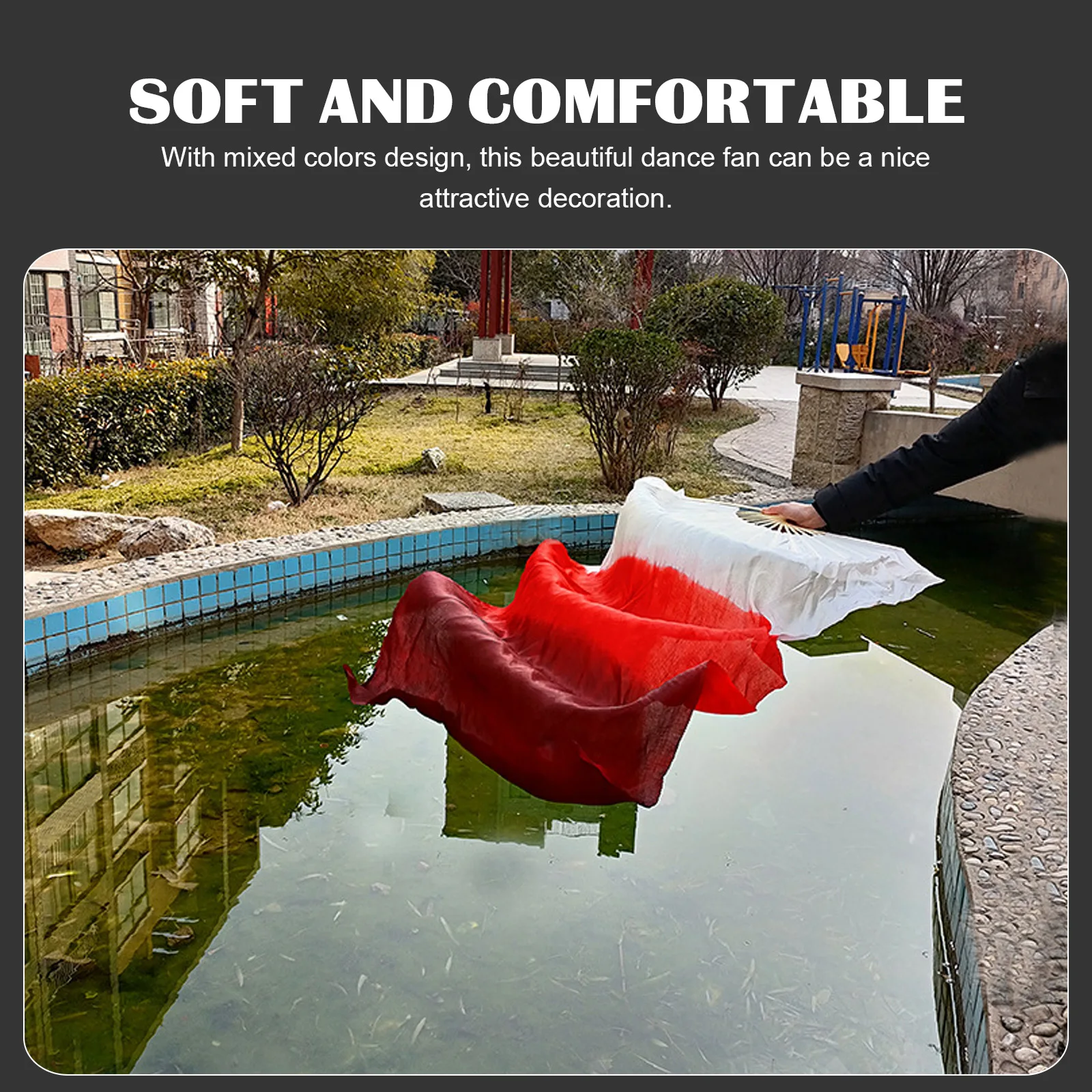 

Танцевальный складной веер из искусственного шелка, легкий прочный красочный декор веера для квадратного живота, веер Yangko Performance для танцев