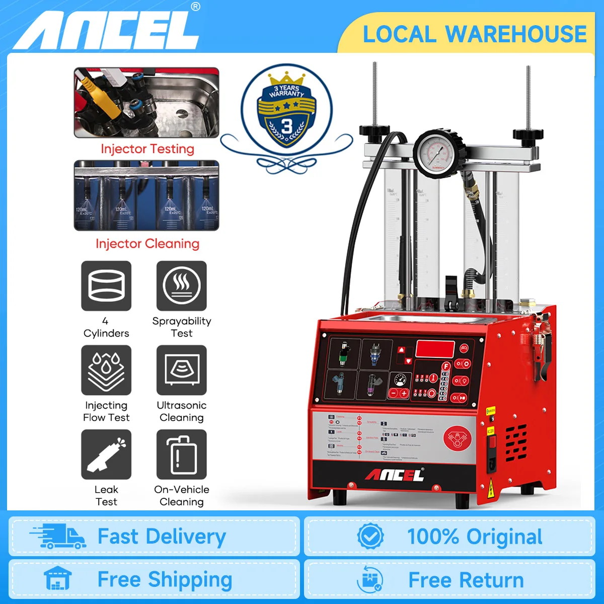 ANCEL AJ400 Car Fuel Injector Tester&Cleaner 220V Ultrasonic Cleaning Tool Car Injector Washing Heating Cleaning for Motorcycle