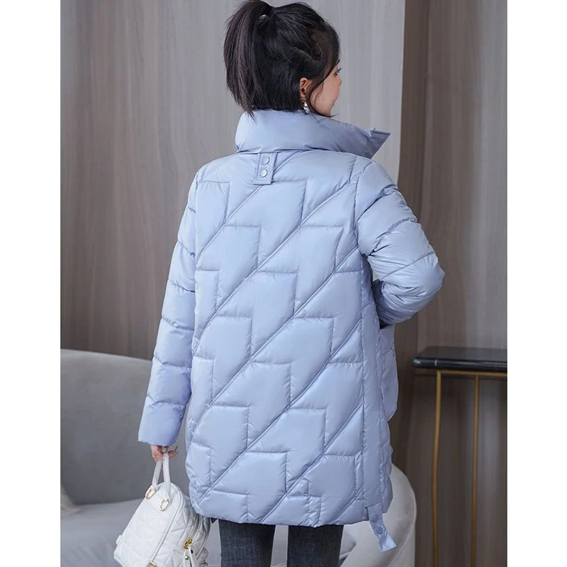 Bright Wash-Free Down Cotton-Padded Jacket Women's Overcoat  Loose Long Warm Parker Coat 2023 Winter New Thicke Cotton Jacket