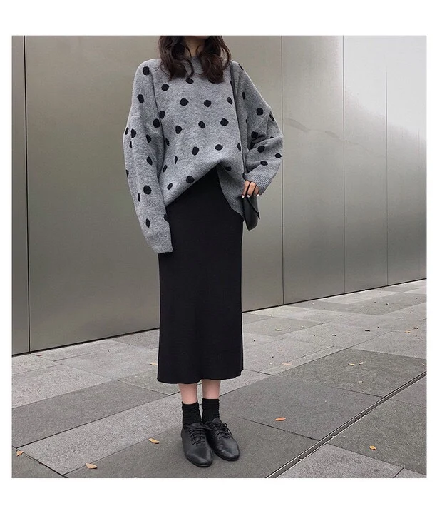 2023 Autumn and Winter Female Sweater Long Sleeve O-neck Women's Knitted Pullovers Fashion Polka Dot Ladies' Clothes Vintage Top