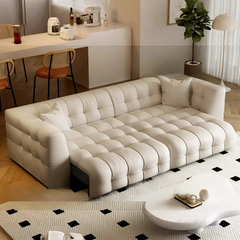 Multifunctional Convertible Sofa Bed, Modern Genuine Leather Folding Marshmallow Sofa Cama for Living Room Home Furniture