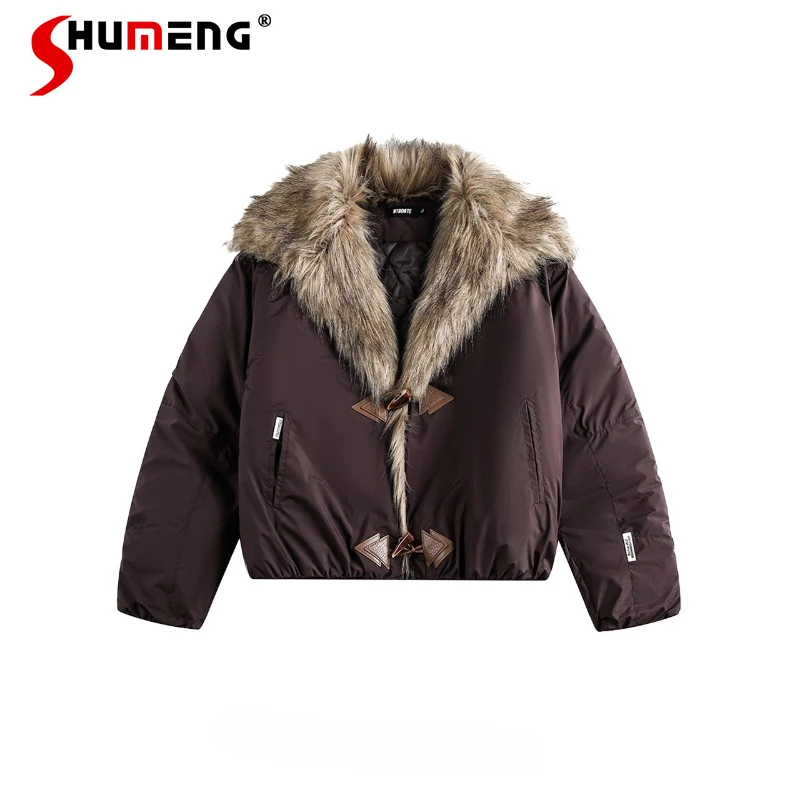 

Модные ретро-дизайны с большим воротником из искусственного меха, парки для мужчин и женщин, зима 2025, новые теплые утолщенные шикарные пальто с длинными рукавами, стильные парки