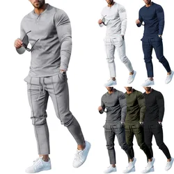 Autumn new plus-size men's solid color Henry long sleeve pants suit trend